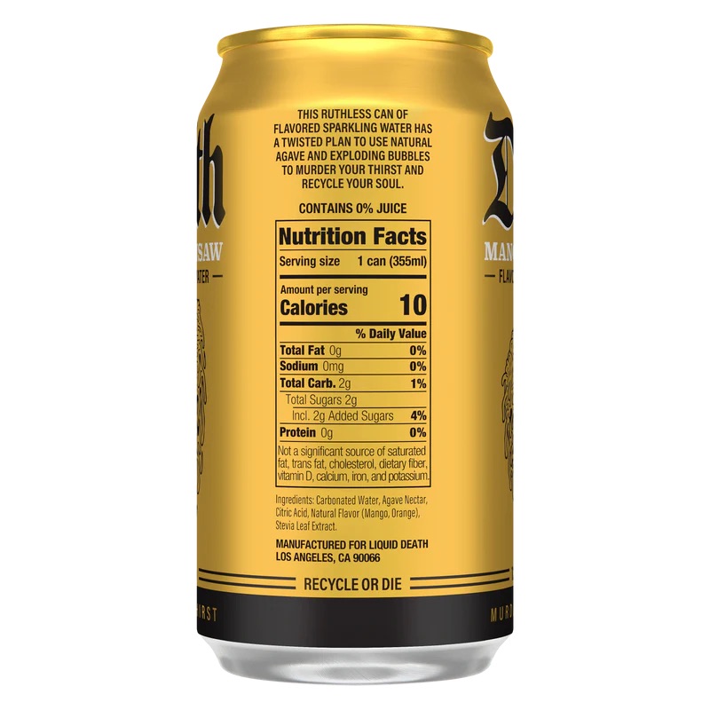 Liquid Death Mango Chainsaw Sparkling Water, 12fl oz - Image 2