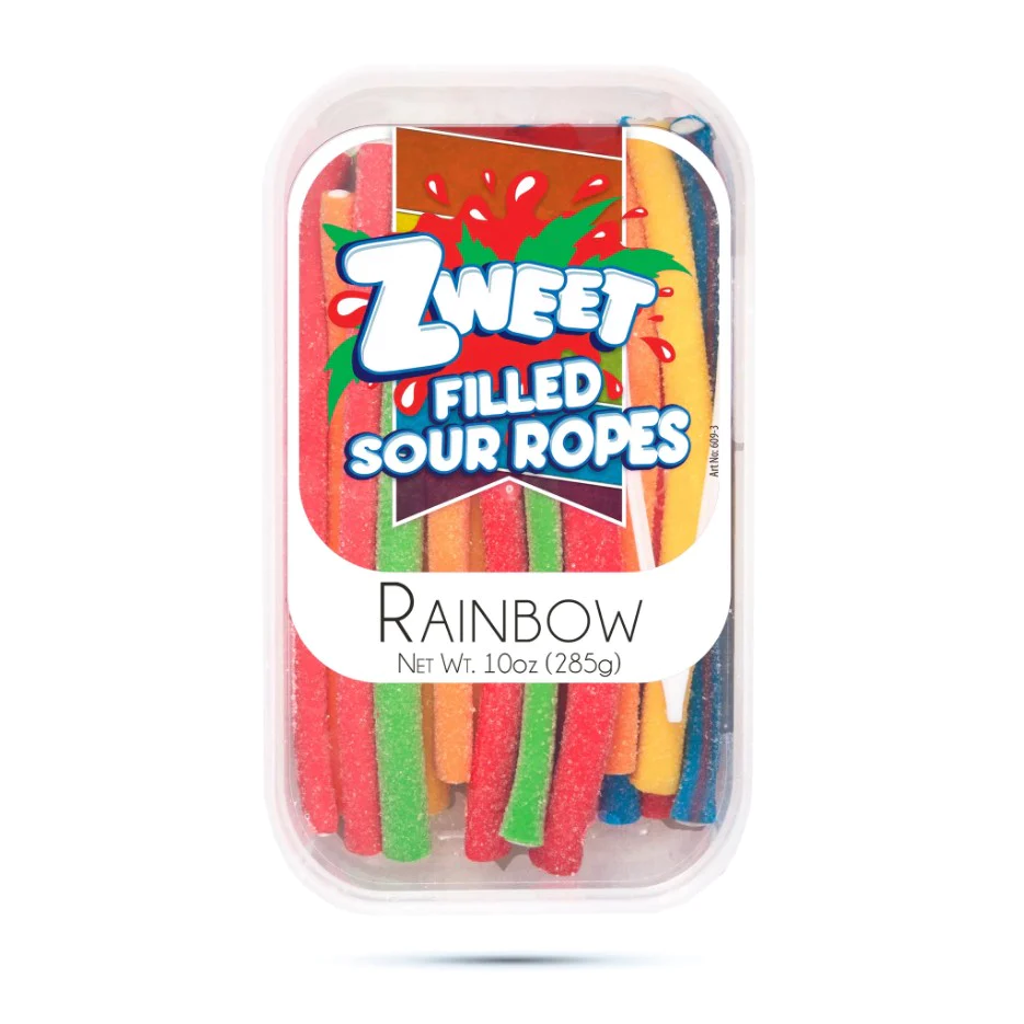 Zweet Filled Sour Ropes Rainbow 10oz Tub Grandpa Joe's Candy Shop