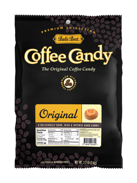 BALI'S BEST Coffee Candy – Original Flavor, 1lb Jar (Approx. 130 Pieces), Individually Wrapped, Made In USA