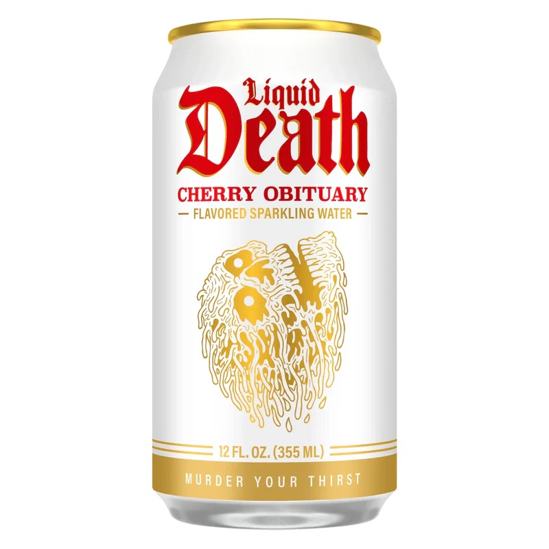 Liquid Death Cherry Obituary 12fl oz - Grandpa Joe's Candy Shop